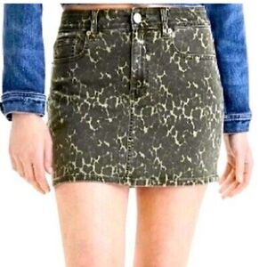 American Eagle Green Cheetah Next Level Stretch Hi-Rise Mini Jean Skirt-2
